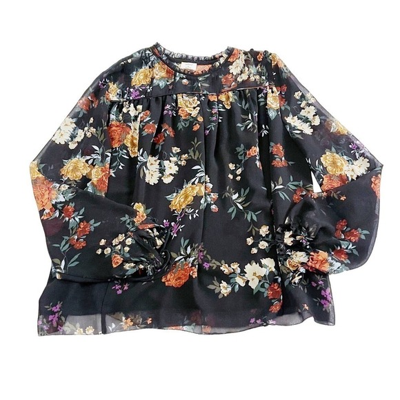 Wilfred Bohemian Style Flower Printed Top Black SZ M NWOT - Picture 1 of 4